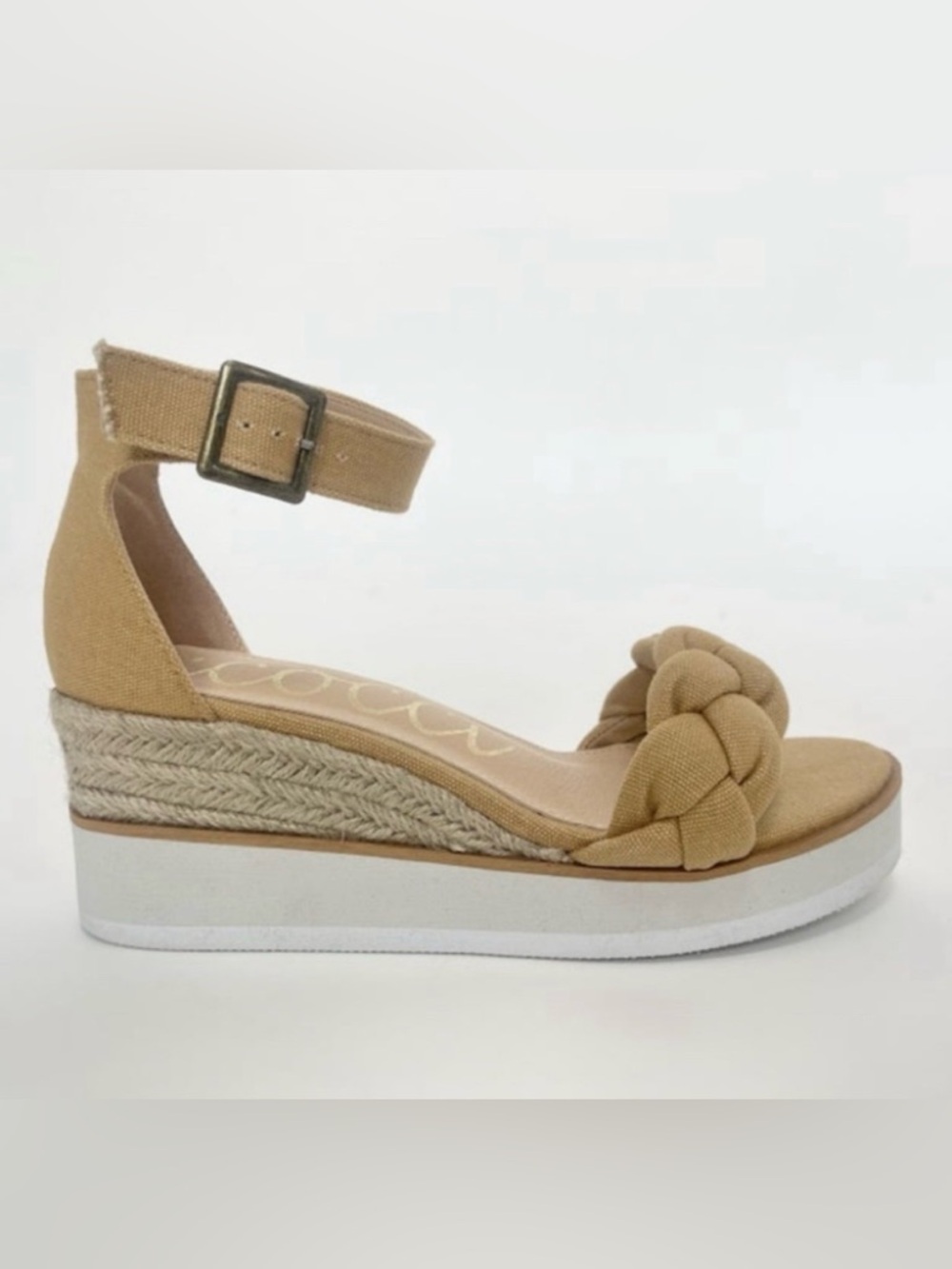 Ccocci Paloma Camel/Tan Braided Canvas Wedge Sandals 10